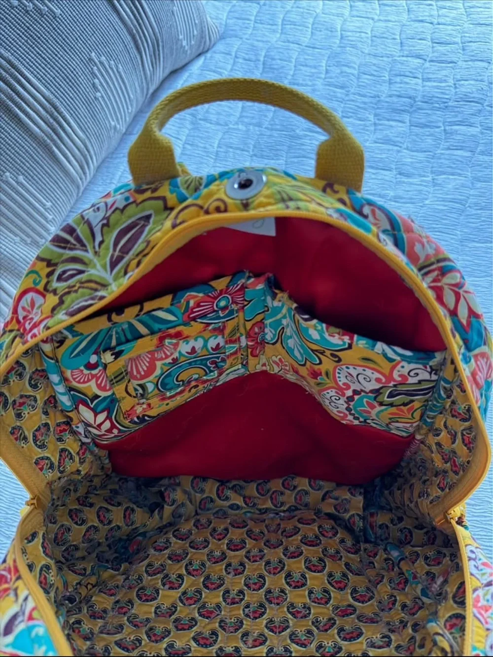 Vera Bradley Yellow Floral Paisley Quilted Backpack